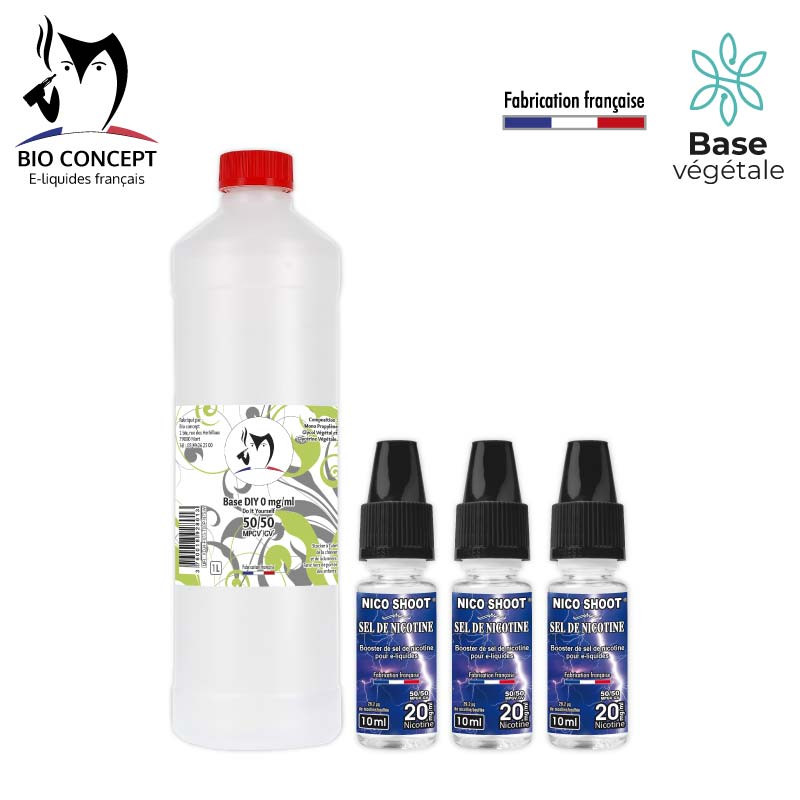 Pack DIY sel de nicotine 10 mg/ml :  1 base DIY 1L et 126 NicoShoot® au sel de nicotine